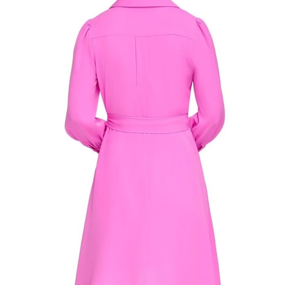 DKNY Pink Women's Long Sleeve Collar Solid Fit and Flare Dress with Pockets - Picture 3 of 5